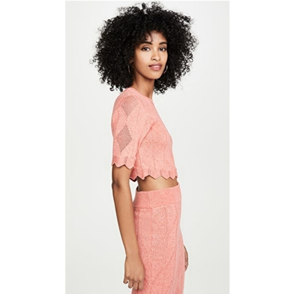 Revolve NWOT Victor Glemaud Pointelle Short Sleeve Top and Skirt Set in orange - Picture 5 of 16